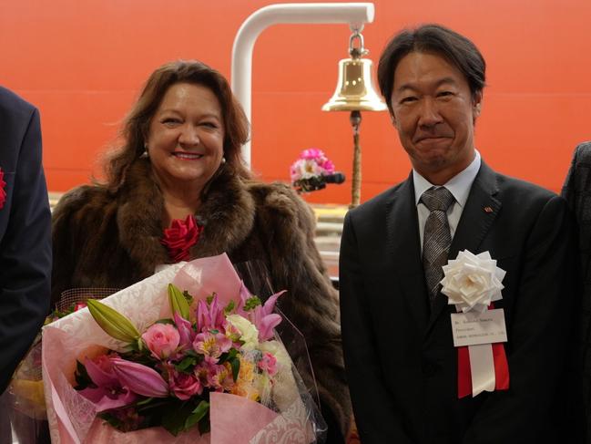 Gina Rinehart at the christening of her bulk carrier, the MV Gina Oldendorff.