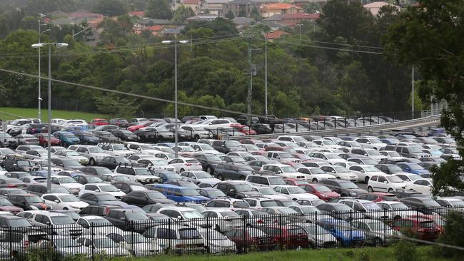 Parking chaos at Campbelltown Station. Picture: Ian Svegovic