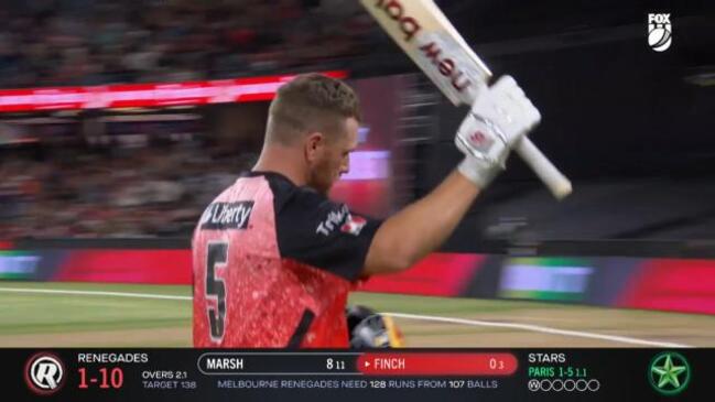 Aaron Finch get out for a duck in his final BBL game