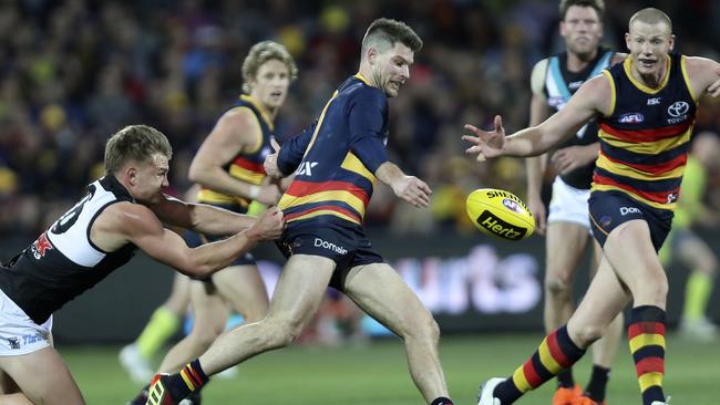 Port Adelaide and the Crows are in the same “middle-six” group for next year’s AFL fixture plans. Picture: Sarah Reed