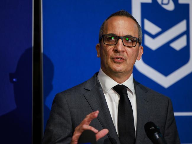 NRL CEO Andrew Abdo says expansion remains a priority, but admits the current bids fell short of the necessary threshold to be accepted. Picture: Justin Lloyd.