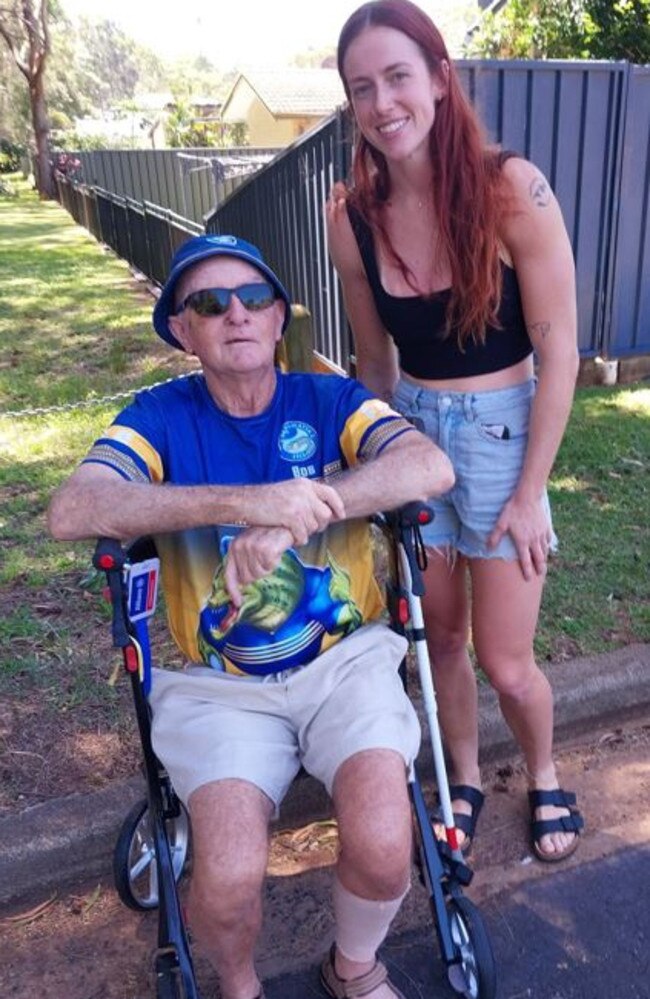 Bob Hood reunited with runner Keera Addison, who spotted Bob’s walker in vegetation at the side of the road. She was inquisitive enough to have a look and found Bob in the creek with his head just above water. She flagged down Scott Upston to help.