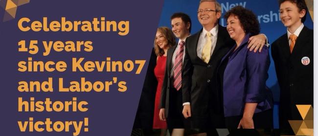 A flyer for the Queensland Labor fundraiser celebrating the 15-year anniversary of the Kevin07 election campaign.