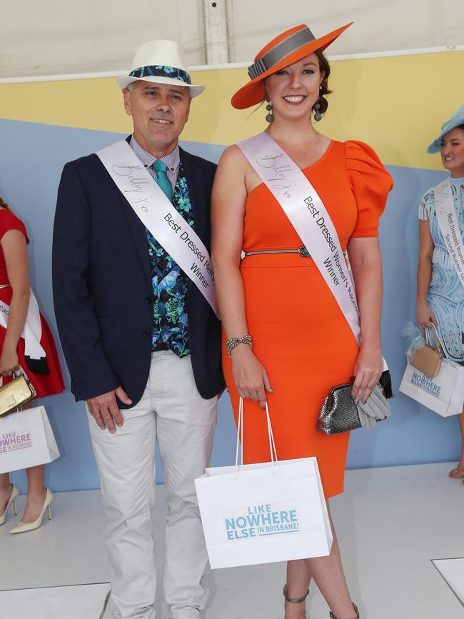 Best Dressed winner Claire Bondfield from Carina at the Races Melbourne cup day . Pic Annette Dew