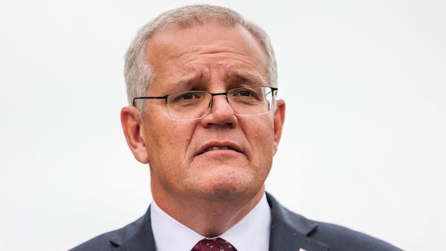 Prime Minister Scott Morrison told a reporter to ‘calm down’ as he refused to reveal any details of modelling into the impact of his last-ditch super for housing policy. Picture: Asanka Ratnayake/Getty Images