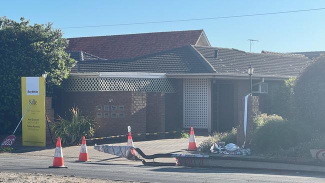 The downed Stobie pole. Picture: Emma Brasier