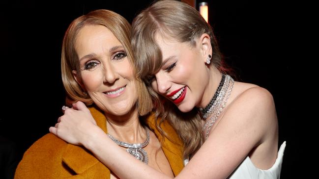 Celine Dion and Taylor Swift embrace at the 66th Grammy Awards at Crypto.com Arena. Picture: Kevin Mazur/Getty Images