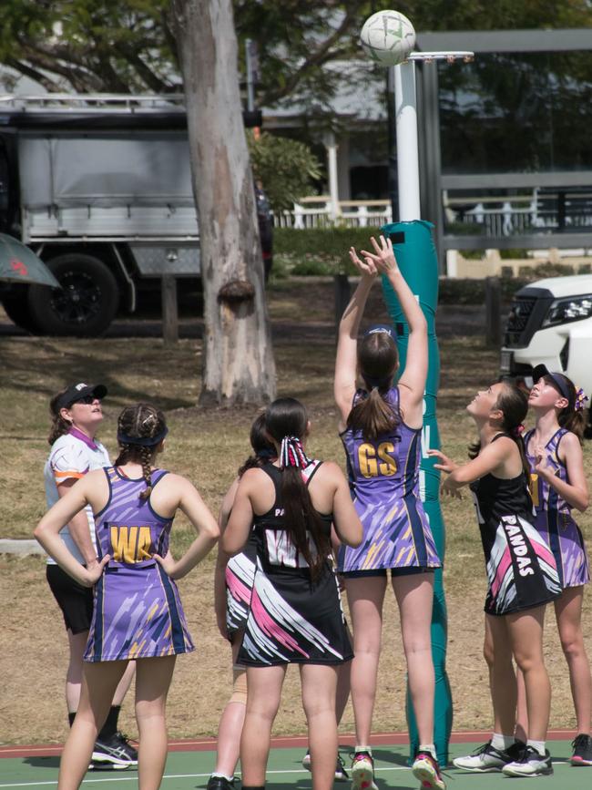 Shooting action in the 14/15 years Division 2 grand final between Rebels 9 and Pandas 9. Picture: Gary Reid