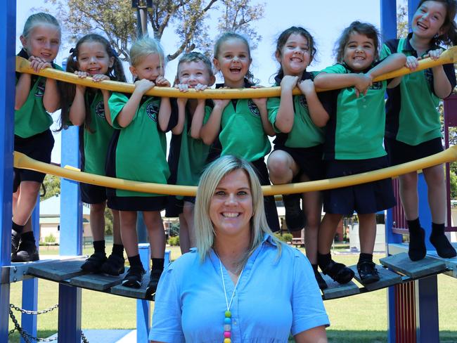 St Patrick's Primary School Nanango 2022 Prep students Aria, Sana, Amelia, Ethan, Peyton, Sienna, Olivia, Lily with teacher Miss Gray.