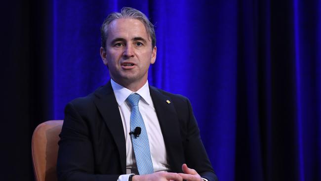 CBA CEO Matt Comyn speaking at the AFR Banking Summit. Jane Dempster/The Australian.