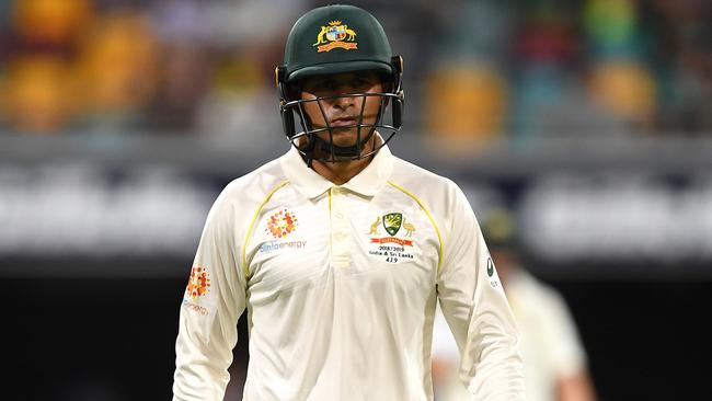 Usman Khawaja walks from the field after another failure. Picture: AAP