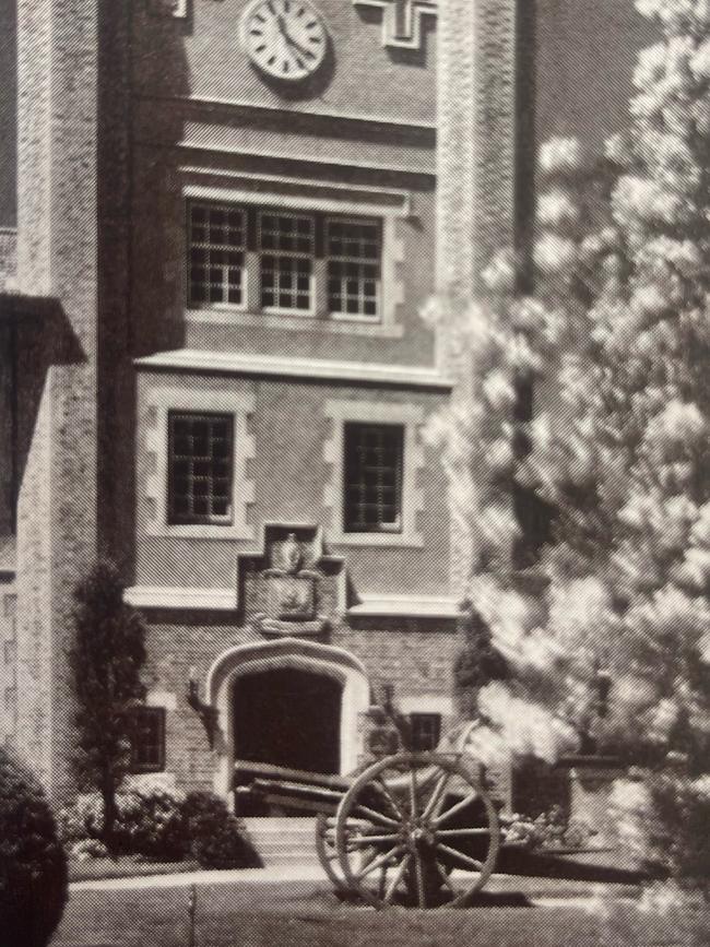 The canon took pride at the school’s tower entrance.