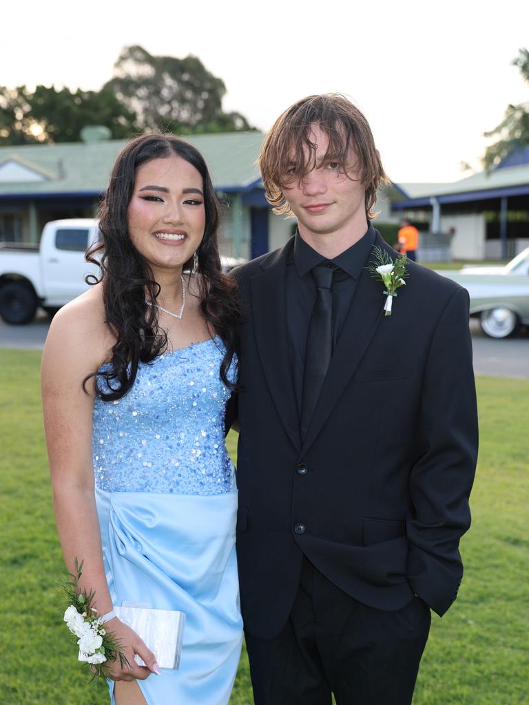 Alex Doyle and Chavez Genge at Coombabah State 2024 High School Formal at the Gold Coast Turf Club. Picture: Portia Large.