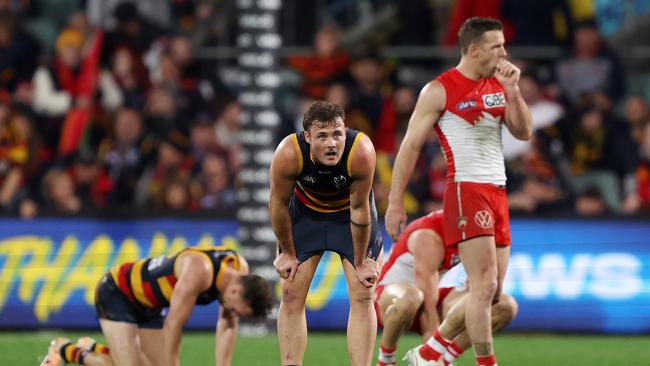 Adelaide were robbed of a late goal to keep their finals hopes alive. Picture: Getty Images