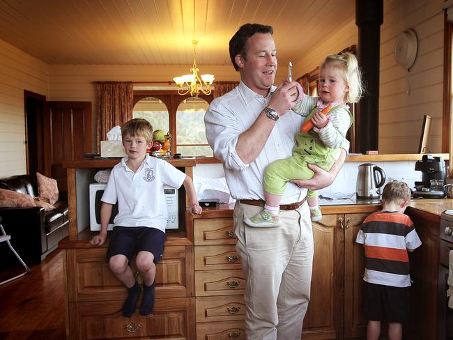 Liberal leader Will Hodgman, his children