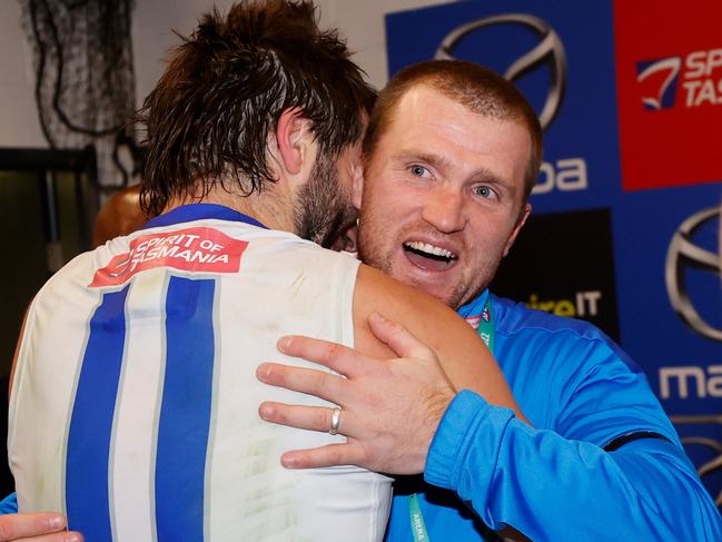 Caretaker Leigh Adams won plenty of admirers after Saturday’s win. Picture: AFL Photos/Getty Images