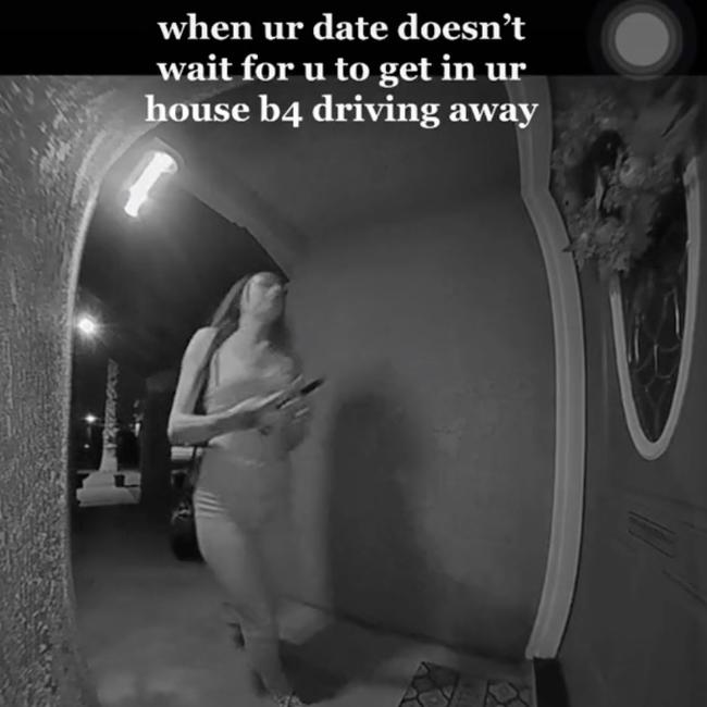 The CCTV footage captured the moment her date drove off before she had a chance to get inside her home. Picture: TikTok/@jadealyzaee