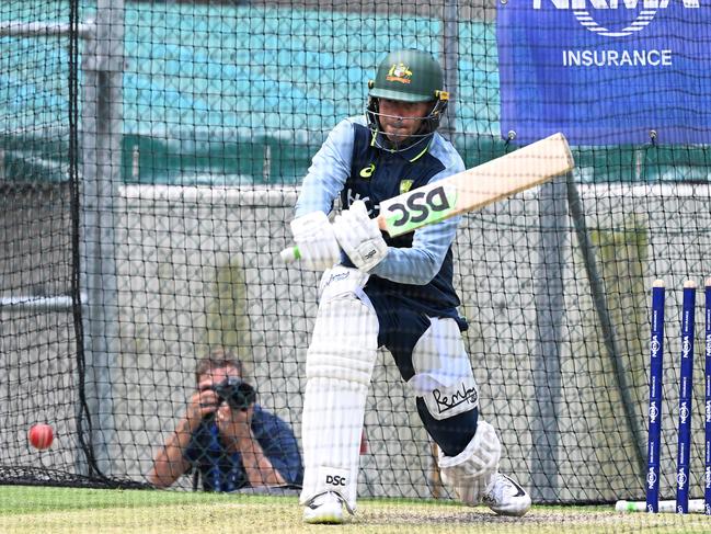 BRISBANE, AUSTRALIA – DECEMBER 13: Usman Khawaja bats during an Australia Men's Test Squad training session at The Gabba on December 13, 2024 in Brisbane, Australia. (Photo by Bradley Kanaris/Getty Images)