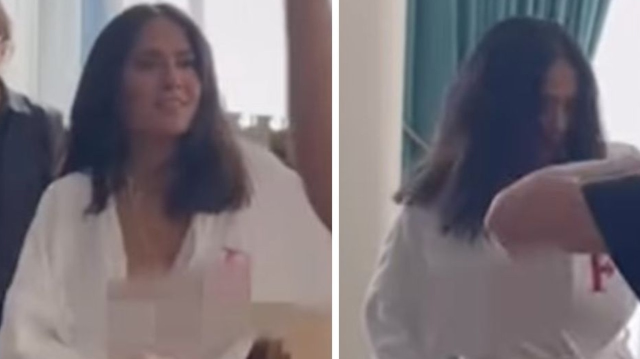 Salma Hayek Has Nip Slip When Her Boobs Fall Out of Her White Robe -  BlackSportsOnline