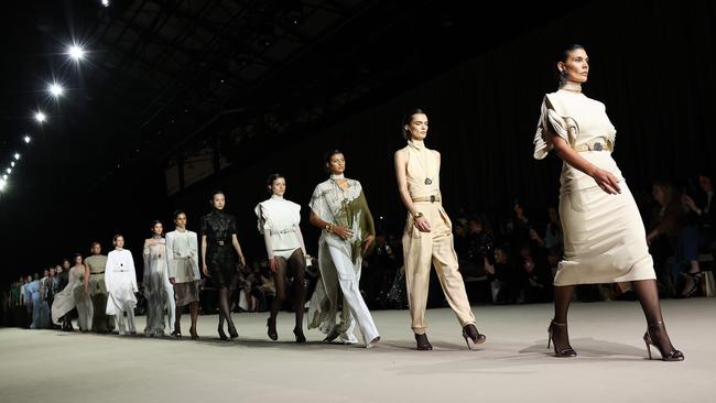 Models walk the runway during the Carla Zampatti show during Australian Fashion Week at Carriageworks in May. Picture: Getty Images