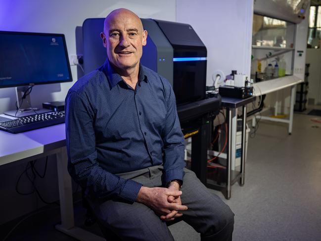 Medical technology start-up Fertilis founder Professor Jeremy Thompson with the fastest high resolution 3D 2PP printer in the world, on September 19th, 2022, at University of SA at Mawson Lakes.Picture: Tom Huntley