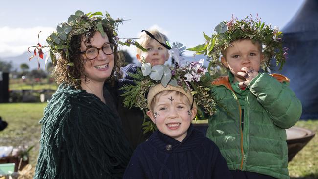 Steph Mills, Otis Freeborn, Flynn Freeborn and Arthur Watts. Willie Smiths Mid-Winter Festival. Picture: Caroline Tan