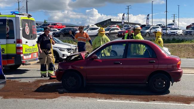 One of the vehicles involved in the accident near Bunnings on the Bruce Hwy in Gympie.