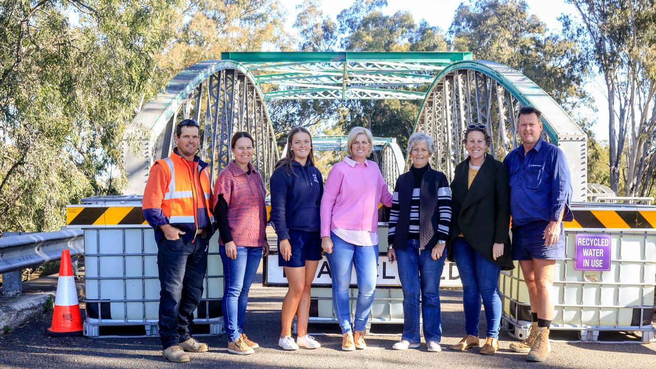 The Queensland town of Goondiwindi has at least 70 per cent vaccination in the town, pictured are Kayne, Kathy, April, Leteesha, Sandra, Julia and Tony Spicer Photo Hannah McNulty