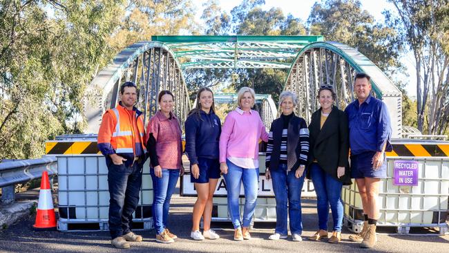 The Queensland town of Goondiwindi has at least 70 per cent vaccination in the town, pictured are Kayne, Kathy, April, Leteesha, Sandra, Julia and Tony Spicer Photo Hannah McNulty