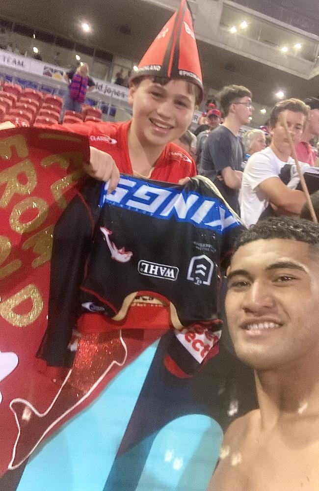 Dolphins halfback Isaiya Katoa has made young fan’s Ethan Bennett's dream come true. Picture: Supplied