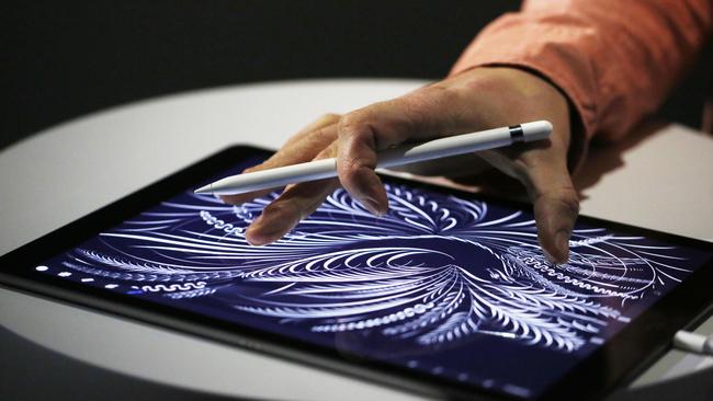 Apple Pencil on an iPad Pro shown at Apple’s launch event.