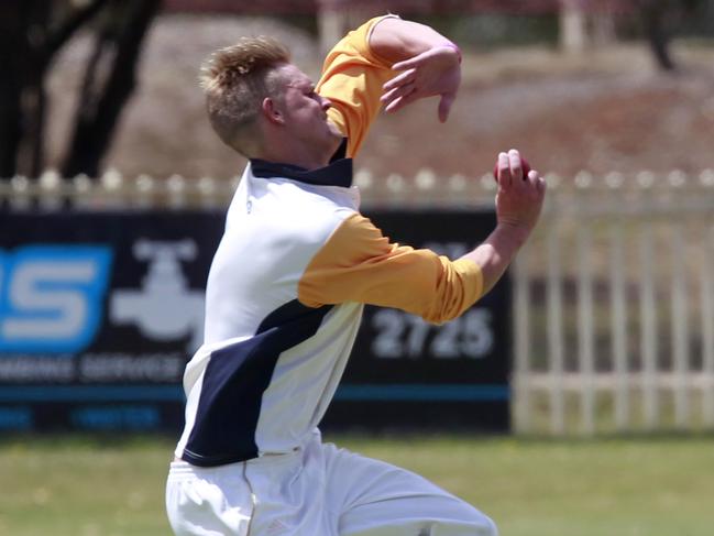 GDCA Cricket: Bacchus Marsh V Romsey at Maddingly Park Bacchus Marsh.Reece Watson bowling for Bacchus Marsh.Picture: Richard Serong