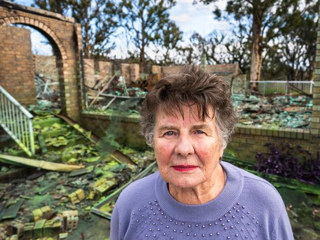 Pam Johnson pictured at the ruins of her Catalina home which burned down on New Years morning., picture Josh Burkinshaw,