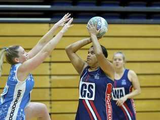 STAR PLAYER: Darling Downs Panthers 2018 MVP Kiarah Woodbridge (right) will be part of club's regional tour. Picture: Kevin Farmer