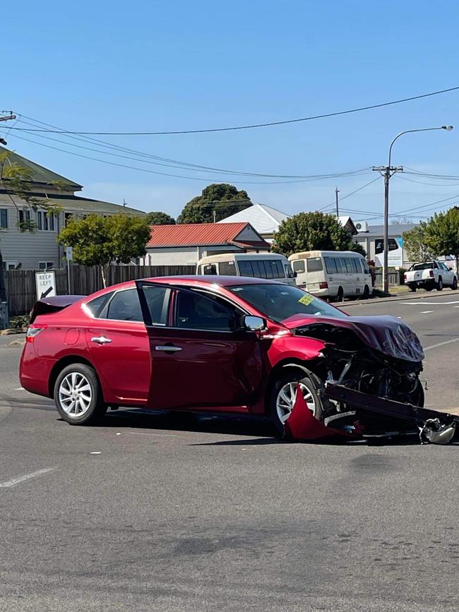 Two cars collided at the corner of Barolin and Burnett Streets in Bundaberg South around 8.54am.