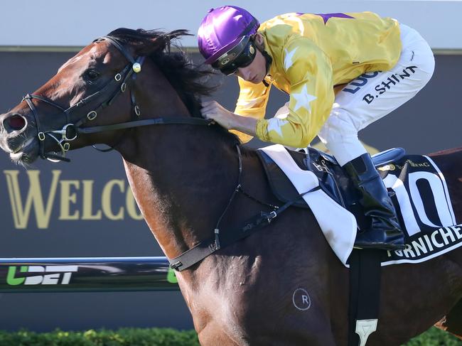 Winner of the Doomben cup, race 7, number 10 Pornichet, Jockey Blake Shinn, Trainer Gai Waterhouse. Races at Doomben, as start of the Brisbane Racing carnival. Pic Jono Searle.