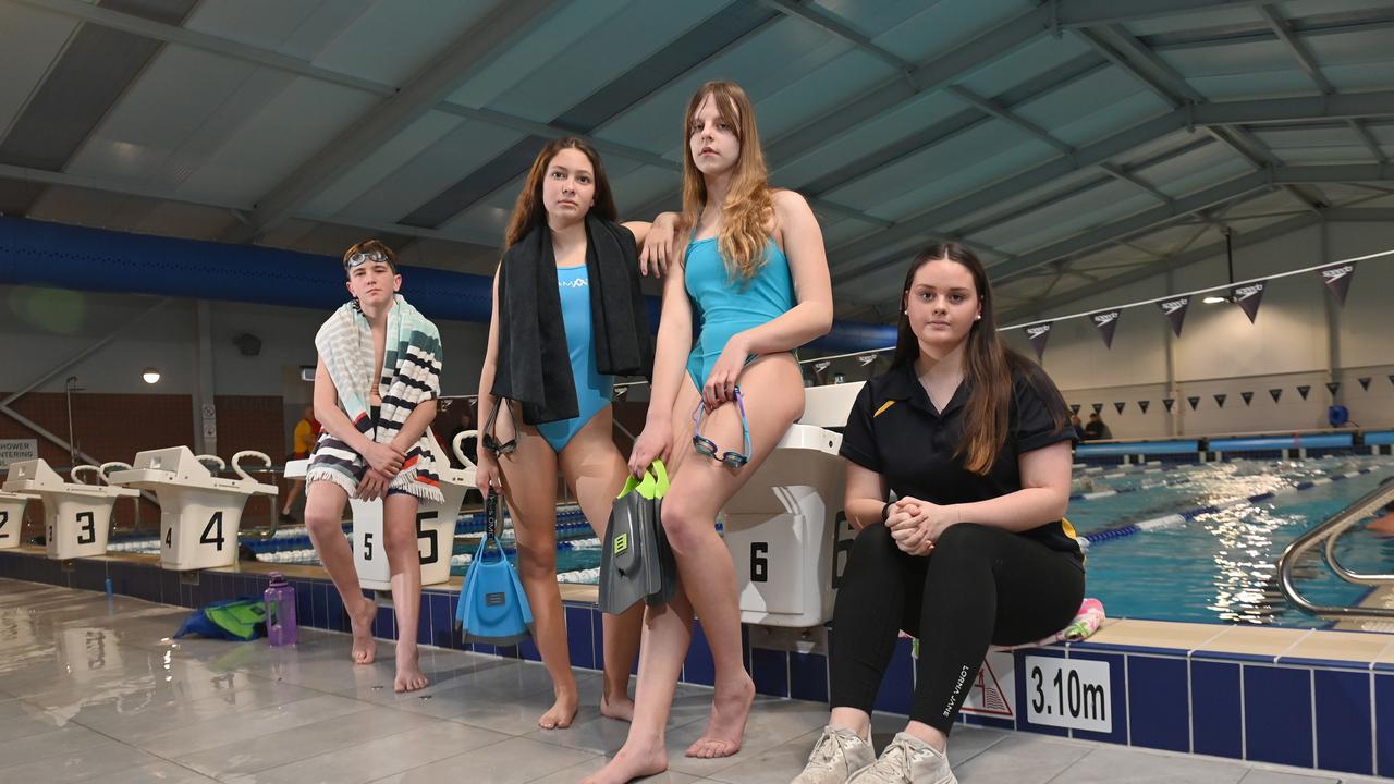 Dan Coward 14, Kiara Dulvarie 12, Lauren Sloan 13 and Head Coach Emily Spencer now has to drive to Thebarton for training. Picture: Keryn Stevens