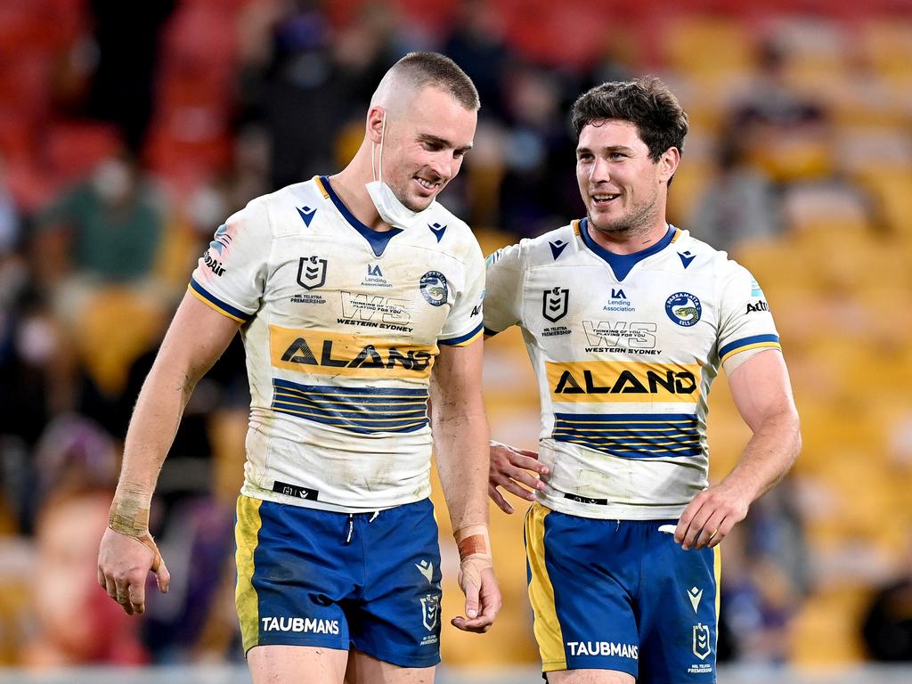 Parramatta’s Clint Gutherson and Mitchell Moses won’t play against Penrith on Friday night as they focus on the first week of the finals. Photo: Bradley Kanaris / Getty Images