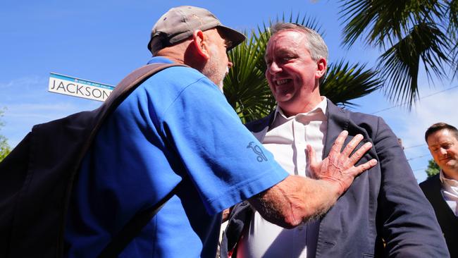 Mr Foley was repeatedly pushed during the brief exchange. Picture: AAP Image/Stefan Postles