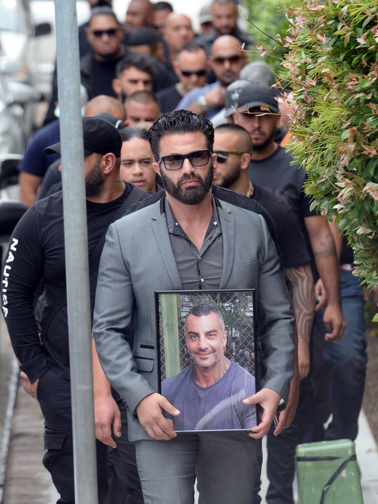 There was a large turnout for Hawi’s funeral, although no bikies wore their colours. Picture: Jeremy Piper