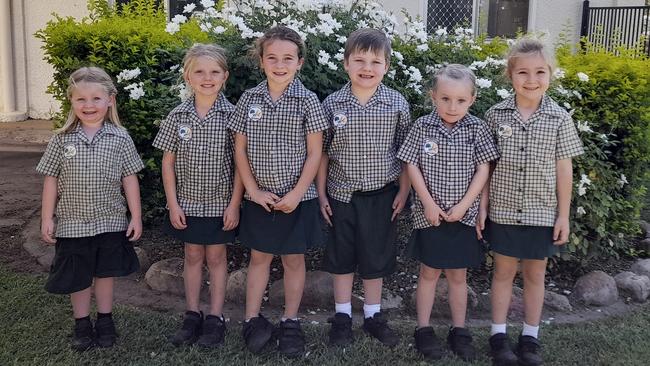 My First Year 2023: St Patricks School, Mitchell (from left) Ahleigha Wilson, Pippa Ehrlich, Eloise Schafer, Beau Kinsley, Remi McCarrol and Aria Hughes.