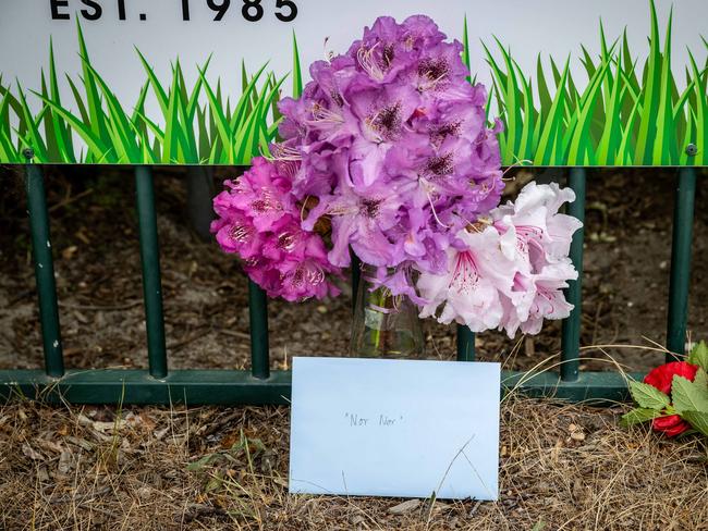 Flowers were left at the school on Tuesday. Picture: Jake Nowakowski