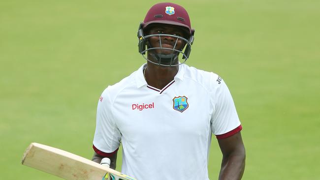 Jason Holder is dismissed during the West Indies match against the Cricket Australia XI.