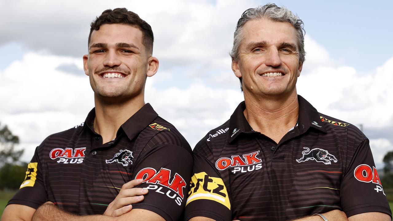 DAILY TELEGRAPH APRIL 13. Penrith Panthers coach Ivan Cleary and son Nathan Cleary have both signed with the club until the end of the 2027 season. Pictured at the Panthers Rugby League Academy after the announcement. Picture: Jonathan Ng