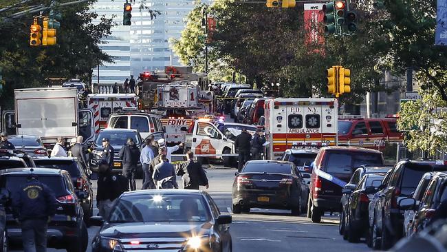 The scene in lower Manhattan shortly after the incident today.