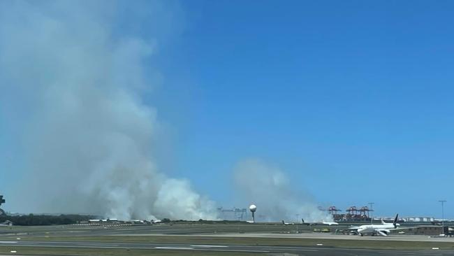 A fire burning near Sydney Airport on November 8, 2024. Picture: Brenden Wood