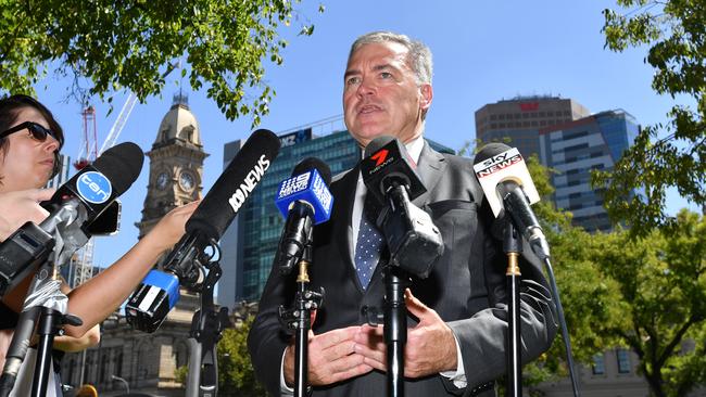 SA Health Minister Stephen Wade speaks to the media about the report. Picture: David Mariuz