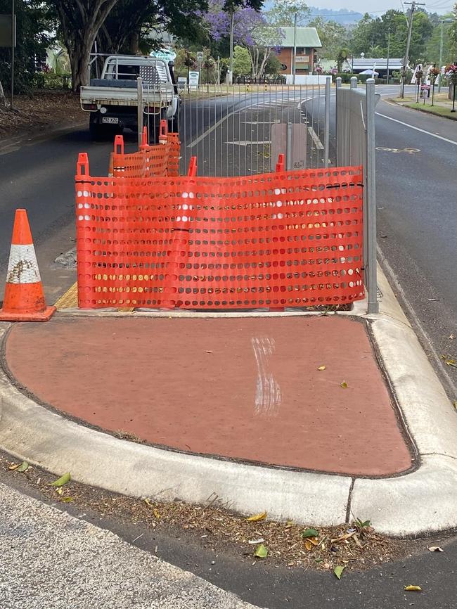 The half measure repair at a traffic island in Yungaburra was described as crash victim Gordon Grivas as a joke weeks before his death on the same section of road. Picture: Supplied