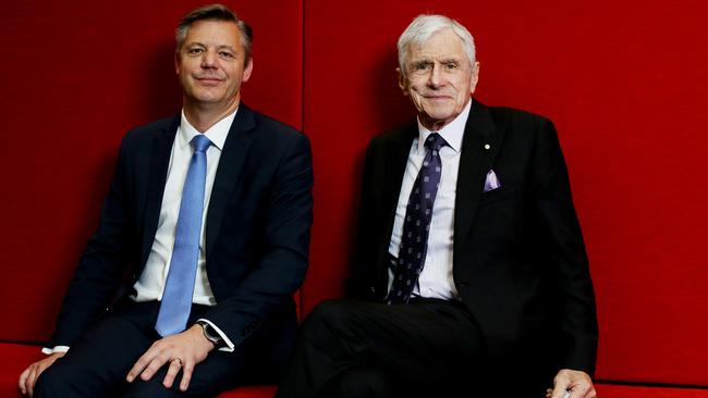 Seven CEO James Warburton, left, with Seven West media boss Kerry Stokes. Picture Nikki Short