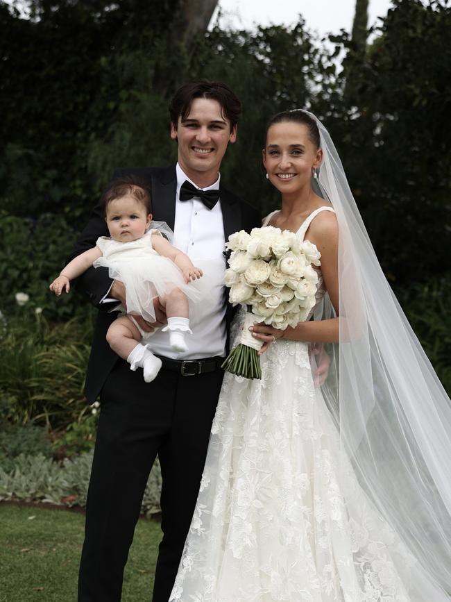 Connor Rozee and Maisie Packer with baby Audrey. Picture: Stacey McLean